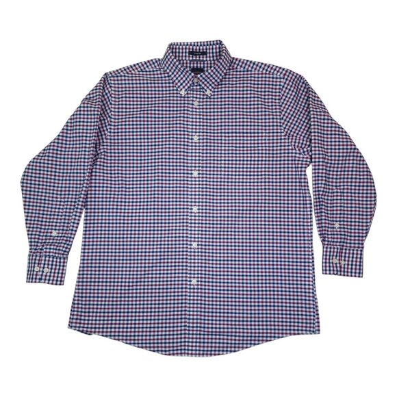 Dockers Battery Street Collection Classic Fit Stretch Shirt L Plaid Purple Navy - Picture 9 of 10